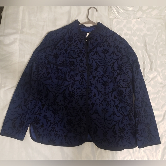 Women's Two Piece Top & Jacket Blue & Black Velvet Susan Graver Style Medium - Picture 4 of 9